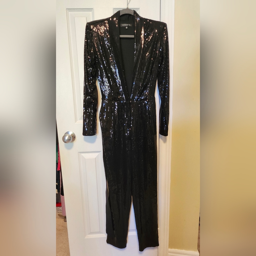 Dynamite Black Sequin Jumpsuit